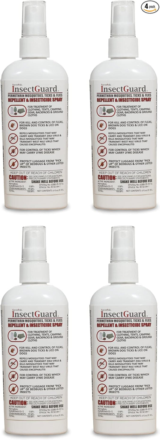 InsectGuard Permethrin Mosquitoes, Ticks and Flies Repellent & Insecticide Spray (6oz) 4 Pack
