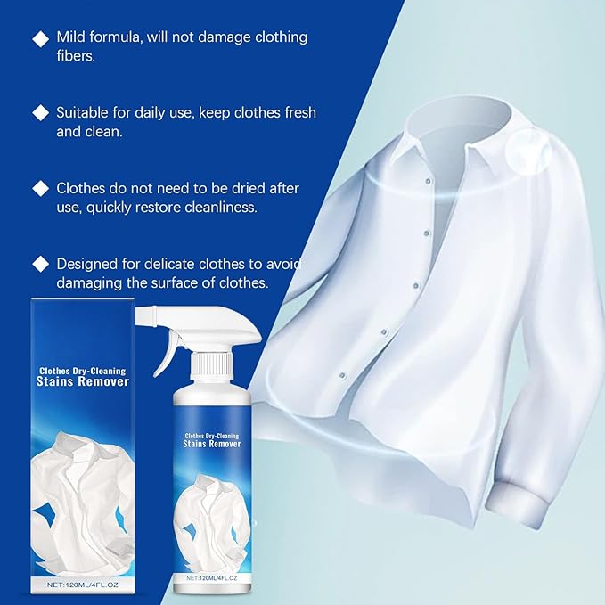 Laundry Spot Cleaner - Dry-Cleaning Stain Removal Spray, Easy Application, Gentle On Sensitive Fabrics, Effective Stain | Wool Silk Clothing Cleaner For Women, Quick Dirt Removal, Home
