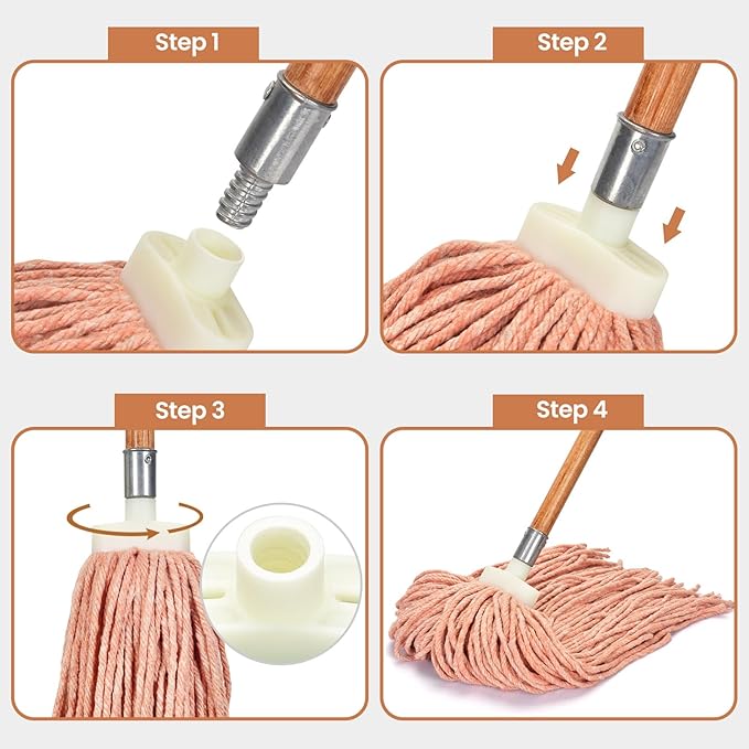 Matthew Cleaning Screw-on Heavy Duty Cotton Wet Mop Replacement Heads(Orange, Medium,12 Pack) with 2 Pack Microfiber Cloth for Residential & Commercial Floor Cleaning Use- Fit Standard American Screw