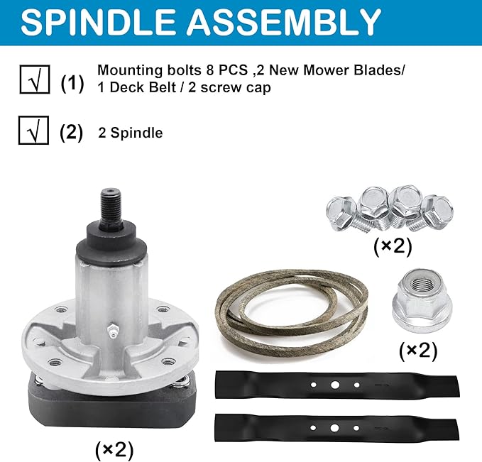 Deck Rebuild Kit 42 inch Deck Mower Parts for John Deere L100 L108 L110 Compatible with 2 Spindles GY20050 GY20785,2 Mulching Blades GX20249,Deck Belt GX20072