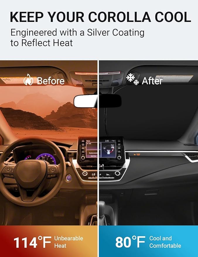 Proadsy 2025 Upgrade Windshield Sun Shade Custom Fit Toyota Corolla 2019-2024 2025 4-Layer Foldable Front Sunshade Protector Sun Visor Blocks UV Rays Keep Car Cooler Accessories