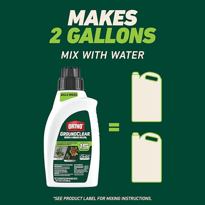 Ortho GroundClear Weed and Grass Killer2 Concentrate, Kills Dandelions, Chickweed, Crabgrass, Moss and More in Patios and Landscapes, OMRI Listed, 32 fl. oz.