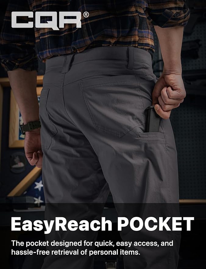 CQR Men's Vent Stretch Pants, Quick Dry Lightweight Casual Cargo Pants, Water Resistant Straight-Fit Utility Work Pants