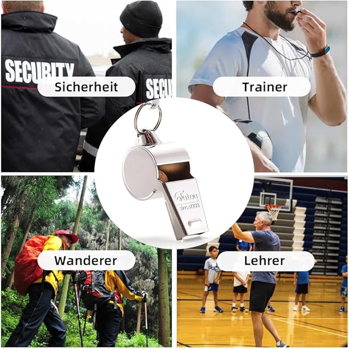 HUTOU Whistle, 6 Packs Stainless Steel Coach Sports Whistle with Lanyard, Loud Crisp Sound Whistle Ideal for Coaches, Referees, and Officials