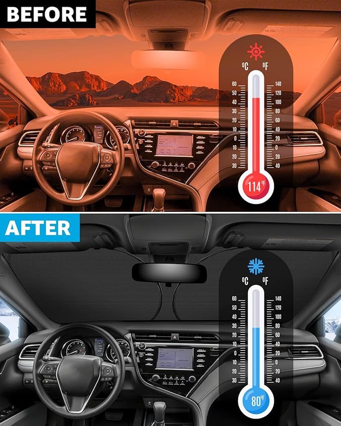 Proadsy Windshield Sun Shade for Toyota Camry 2018-2025 LE XLE Hybrid SE XSE 4-Layer Foldable Front Sunshade Protector Sun Visor Blocks UV Rays Keep Car Cooler