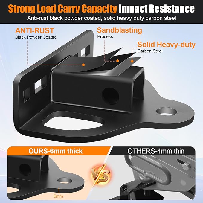 Zero Turn Lawn Mower Hitch with 1-1/4" Receiver, 6mm Thick Heavy Duty Bolt On Trailer Hitch Receivers with Chain Slot, 1/2 inch Magnetic Trailer Hitch Pin & 5/8" Hitch Pin & Clips