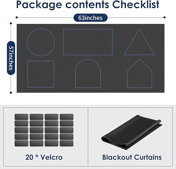 Blackout Curtains for Bedroom, 63" x 57" Temporary Blackout Shades for Windows, Portable Black Out Blinds Screen with 20 Loop & Hook, 100% Black Out Window Cover Film for Baby Nursery Travel RV-Blacks