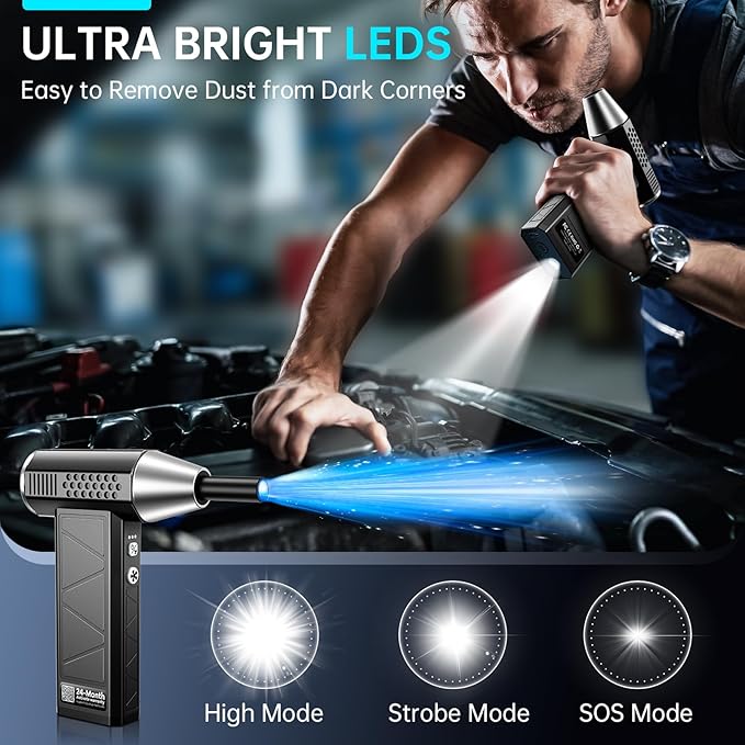 Compressed Air Duster, 380000RPM Electric Air Duster with LED Light, 4-Gear Adjustable Mini Handheld Air Blower Jet Turbo Fan Jet Dry Blower Rechargeable Air Blower Duster for Keyboard Car Home