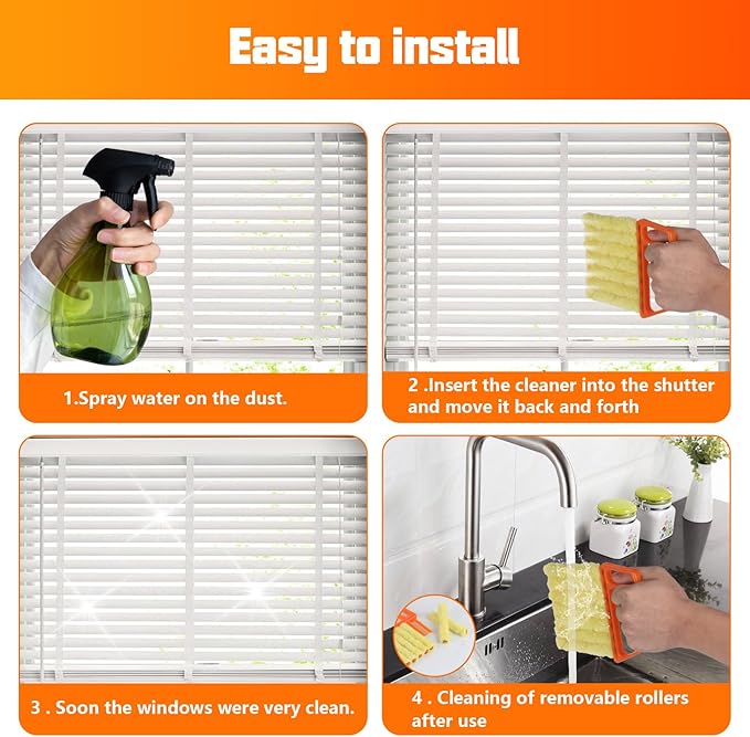 4Pcs Window Venetian Blind Cleaner Duster Tool,Blind Duster for Cleaning,Washable 7Finger Duster Brush Dusting Cleaner Tool for Window Shutters Air Conditioner Vinyl Wood Blinds,with 4 Cloth Cover