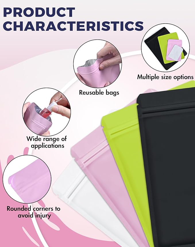 FireKylin 100 Pack Resealable Packaging Bags for Small Business Double-Sided Color Smell Proof Bags for Food Storage Flat Bags (Pink, 2.7" x 3.8")