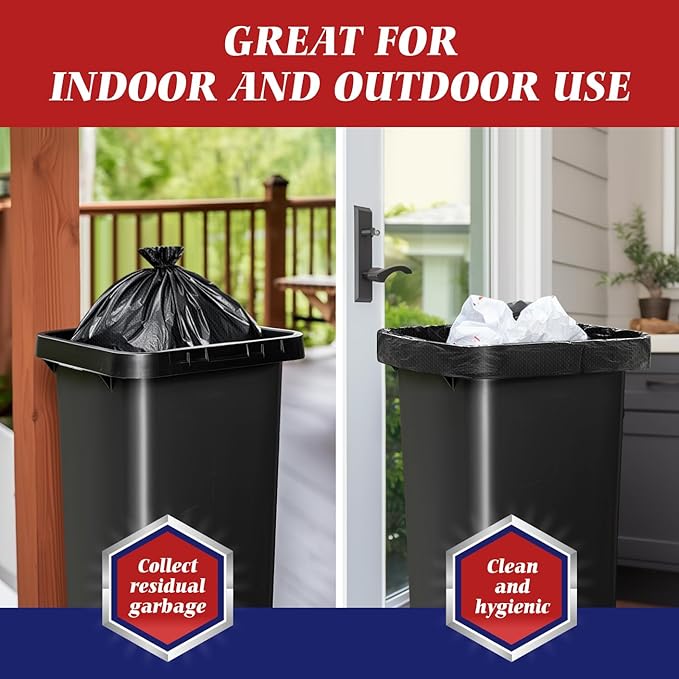 Teivio 20-25 Gallon 120 Counts Black Large Trash Bags Garbage Bags, outdoor trash bags liners for Kitchen/Yard/Industrial or Commercial Use,fit for 18, 20,21, 23 and 25 gallon, Black