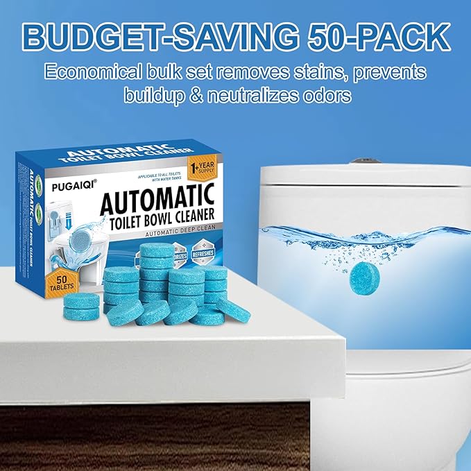 Toilet Bowl Cleaner Tablets Blue Toilet Tank Cleaners, Septic-Safe Hard Water Stain Remove, Effervescent Stain & Odor Remover Bathroom， Automatic Toilet Cleaning & Deodorizer 50 TabsIII