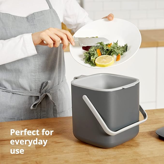 Blue Ginkgo Kitchen Compost Bin [2.6L / 0.69 GAL] – Filter-Free, Odor-Tight Countertop Food Waste Pail with Handles (Made in Korea, White)