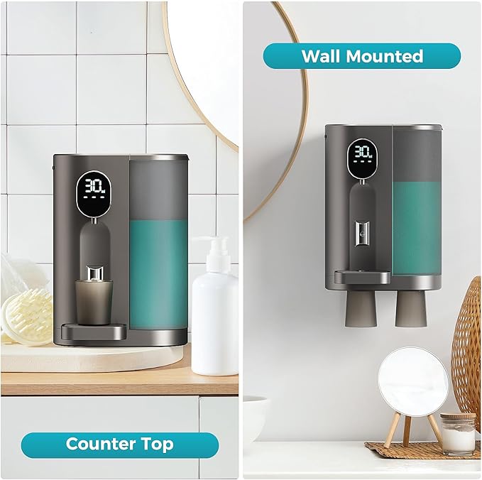 Oylik Automatic Mouthwash Dispenser,20.3 Fl Oz Mouth Wash Dispenser for Bathroom with 2 Magnetic Cups,4 Levels and LED Screen for Kids Adults