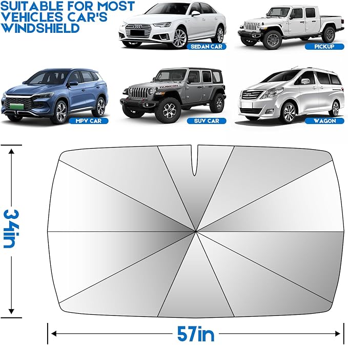 Car Windshield Sun Shade Foldable Car Windshield Sun Shade Umbrella Fit Sedan SUV Pickup Truck Most Vehicles Window Shades Front Windshield Sunshade