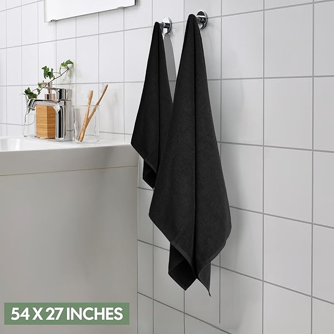EcoNour 4 Pack Black Bath Towels (27x54 Inch, 550 GSM) | 100% Cotton Soft & Absorbent Towel Set | Quick-Dry, Lightweight, Durable Bathroom Towels for Home, Gym, Spa & Travel