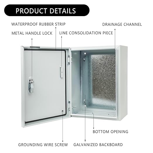 Cold Rolled Steel Outdoor Electrical Box 16"x20"x8", Weatherproof Steel Electrical Junction Box with Lock, Mounting Plate, for Garage, Factory, Residential Electrical Equipment (16"x20"x8")