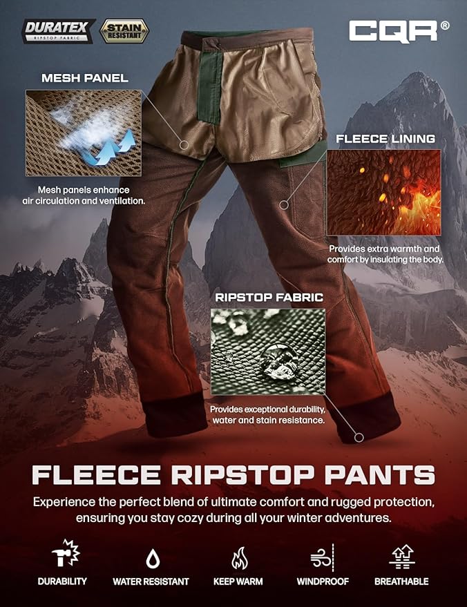 CQR Men's Winter Tactical Cargo Pants, Thermal Fleece Lined Outdoor Snow Ski Hiking Work