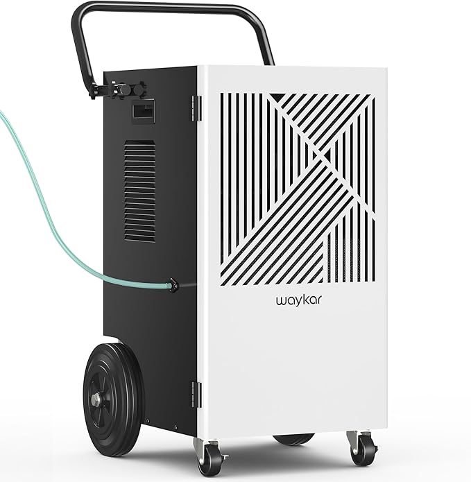 Waykar 155 Pints Commercial Dehumidifier with Pump, Drain Hose and Washable Filter Space up to 8000 Sq. Ft, for Basements, Industrial or Commercial Spaces - 5 Year Quality Coverage