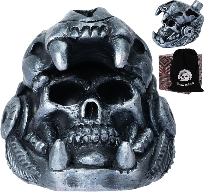 Aztec Death Whistle - Skull Quetzalcoatl Design | 125+ dB Screaming War Whistle for Historical Reenactments, Halloween Scares & Collectors