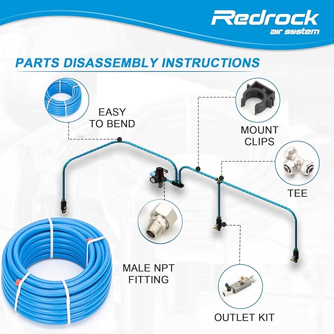 Air Compressor Accessories Kit 1/2" x 100 feet HDPE Aluminum Compressed Air Piping System Air Compressor Hose Pressured Leak-Proof Easy to Install 200PSI ASTM F1282