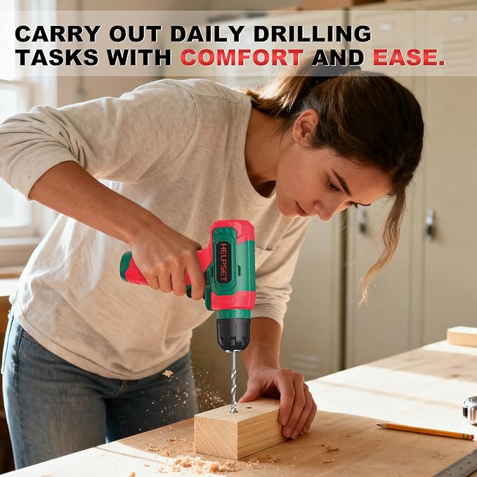 8V Cordless Drill Driver Set - 3/8" Keyless Chuck, 15pcs Drill Bits Included, Built-in LED Light for Drilling & Screwing, Comes with Toolbox for Storage (Christmas)
