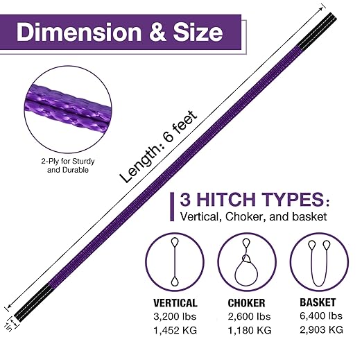 Lift Sling Straps,1" x 6' 2-Ply Heavy Duty Flat Eye Lift Slings,Polyester Lifting Strap Nylon Tree Saver Recovery Strap Web Sling Rigging Moving Tow Hoist Gear Straps 3200 lb 2600 lb 6400 lb 2 Pack