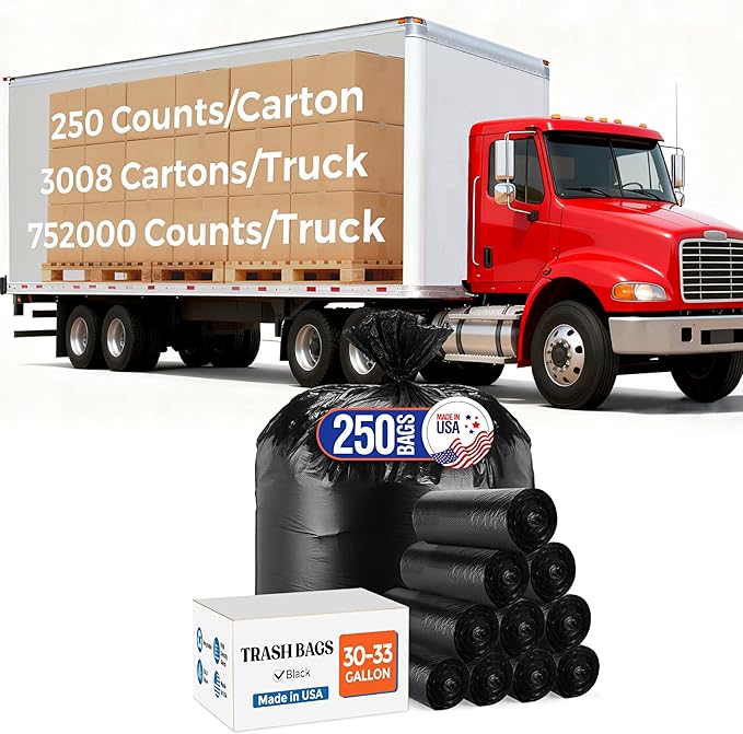 Delxo 33 Gallon Black Trash Bags,0.6 Mil, 752000 Count