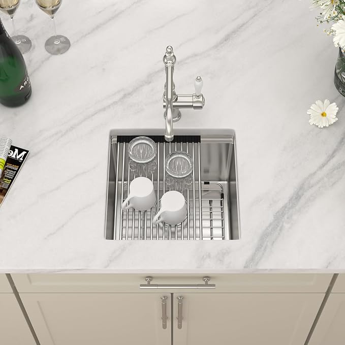 Dcolora 17 Inch Undermount Bar Sink Workstaion Wet Bar Prep Sink Under Counter Small Kitchen Sink Stainless Steel Single Bowl With Accessories,DC-U2201