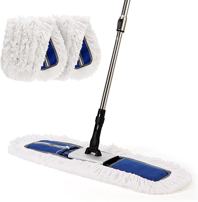 24" Heavy-Duty Commercial Dust Mop for Hardwood Floors & Large Areas - with 2 Microfiber Pads, Reinforced Telescoping Handle for Stable Cleaning in Homes, Garages & Commercial Spaces