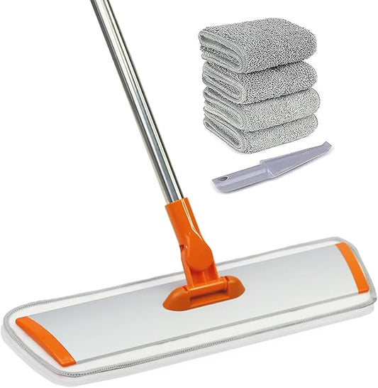 17.5" Microfiber Mop – Floor Flat Mop with 51" Adjustable Stainless Steel Handle, 4 Reusable Pads for Wet & Dry Mopping on Hardwood, Tile, Laminate & Vinyl Floors