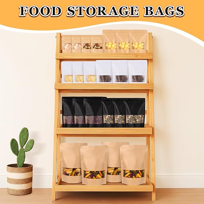 Food Bags 100 Pack Granola Trail Mix Bags Mylar Bags with Window Resealable Mylar Stand Up Pouches Wax Melt Candy Bar Tea Packaging Beef Jerky Chip Bag Bolsas para Carne Seca (3.5"x5.5")