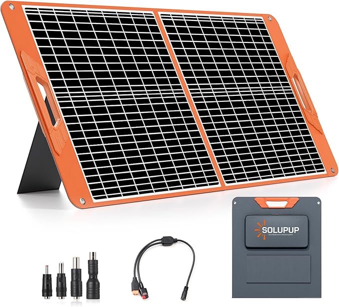 60W Portable Solar Panel, IP65 Waterproof Foldable Solar Panels for Power Station, 23% High Efficiency Solar Charger with QC3.0 USB-A & USB-C Outputs & 2 Kickstands for Outdoor Camping RV Trip
