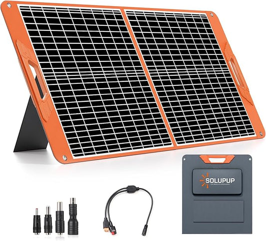 60W Portable Solar Panel, IP65 Waterproof Foldable Solar Panels for Power Station, 23% High Efficiency Solar Charger with QC3.0 USB-A & USB-C Outputs & 2 Kickstands for Outdoor Camping RV Trip