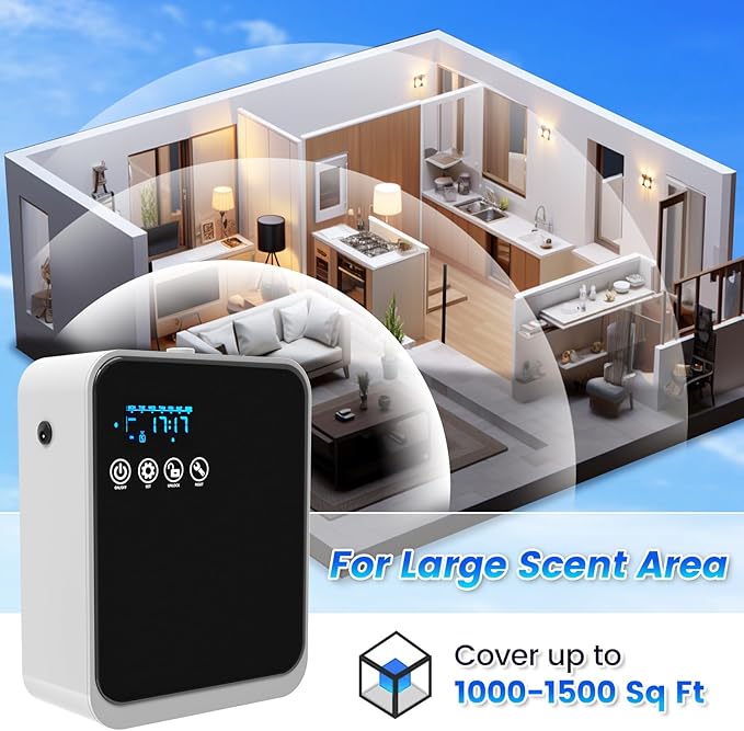 Waterless Essential Oil Diffuser:250ml Large Capacity Scent Air Diffuser with Smart APP & Touch Screen| Aromatherapy Large Room Oil Diffusers for Home,Office,Hotel Collection,Cover1500 sq.ft-Black