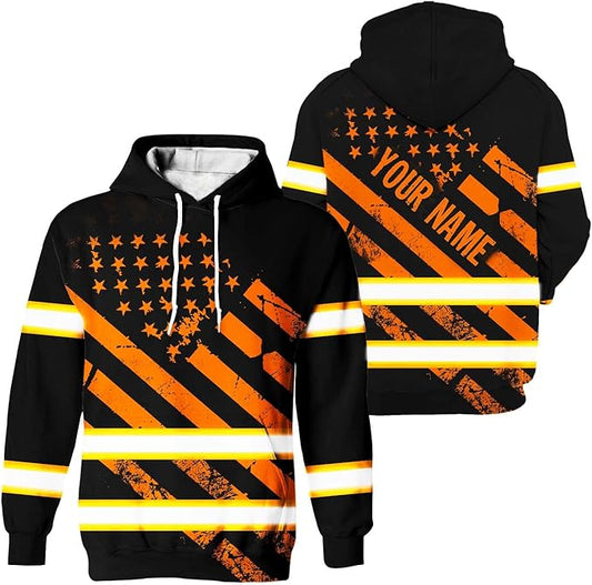 Color US Flag High Visibility Hoodie for Men Women Reflective Tapes Safety Workwear for Worker Runner Patriotic