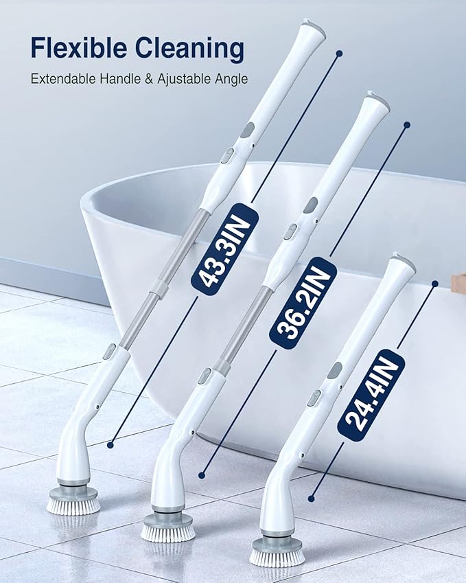 LABIGO Electric Spin Scrubber, Cordless Cleaning Brush Scrubber with 7 Replaceable Brush Heads and Adjustable Extension Handle, IPX7 Waterproof Power Cleaning Brush for Bathroom Tub Floor Tile Shower