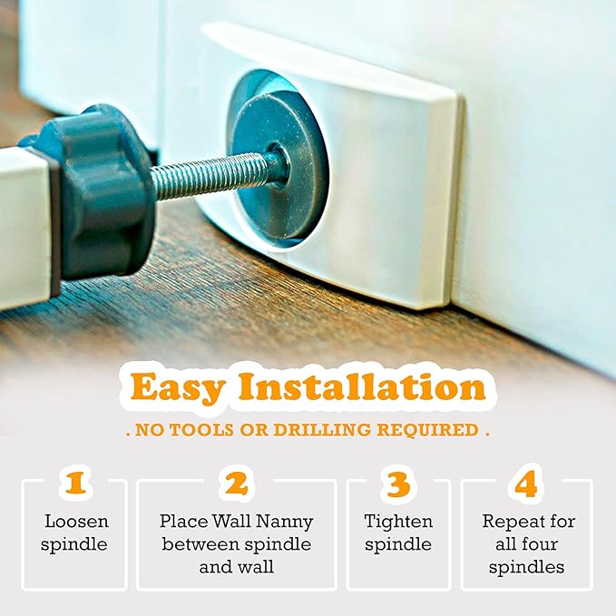 Wall Nanny - Baby Gate Wall Protector (Made in USA) Protect Walls from Pet Gates & Dog Gates - No Safety Hazard on Spindles - for Child Pressure Mounted Baby Gate for Stairs Cup Guard - White, 4 Pack