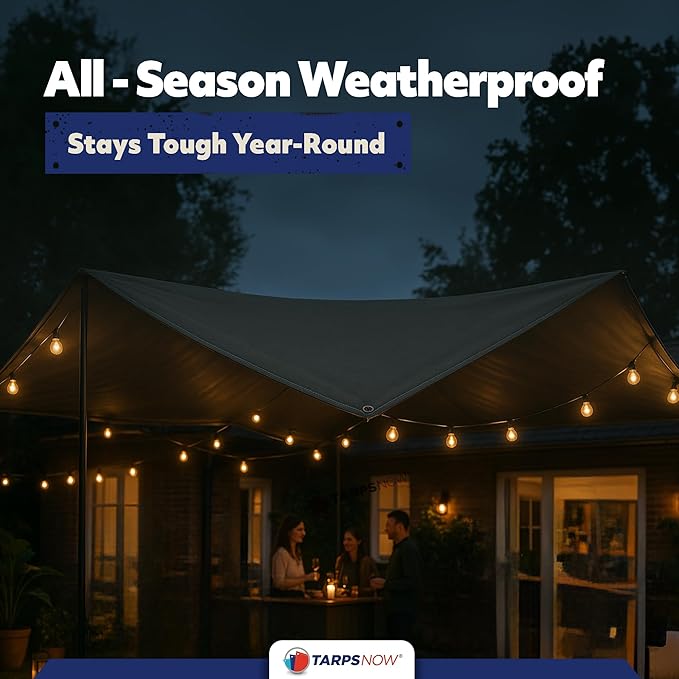 TarpsNow® Fire Retardant Tarp - 8' x 12' - 18 MIL Heavy Duty Canvas Tarp - Flame & Tear Resistant w/Brass Grommets - Best for Safety, Outdoors, Camping, Boating, Welding, Woodpile, House, Fire Pit