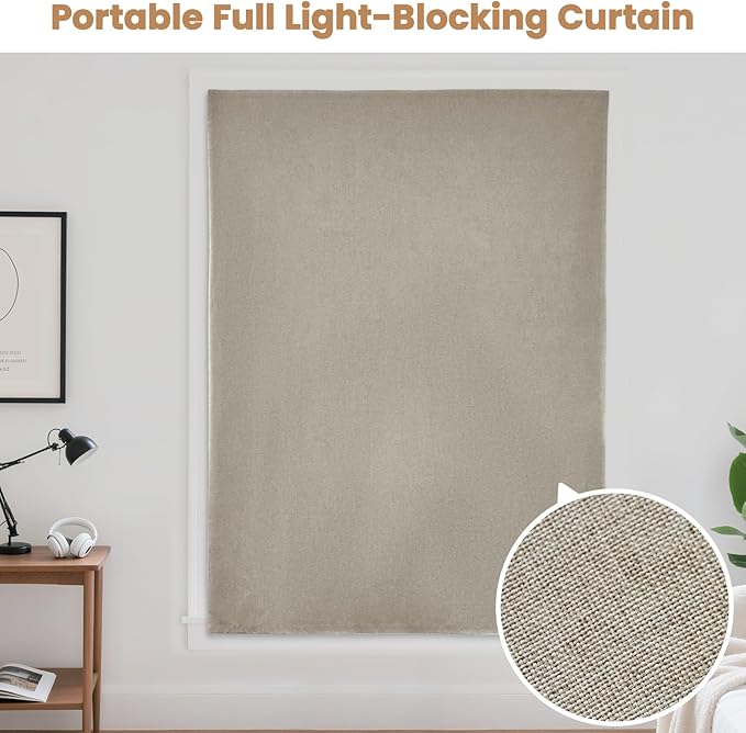 Adhesive Curtain,100% Blackout Shades,No Rod,Easy to Install,Provides Privacy Protection for Bedrooms (Light Coffee - W60 × L84 in)