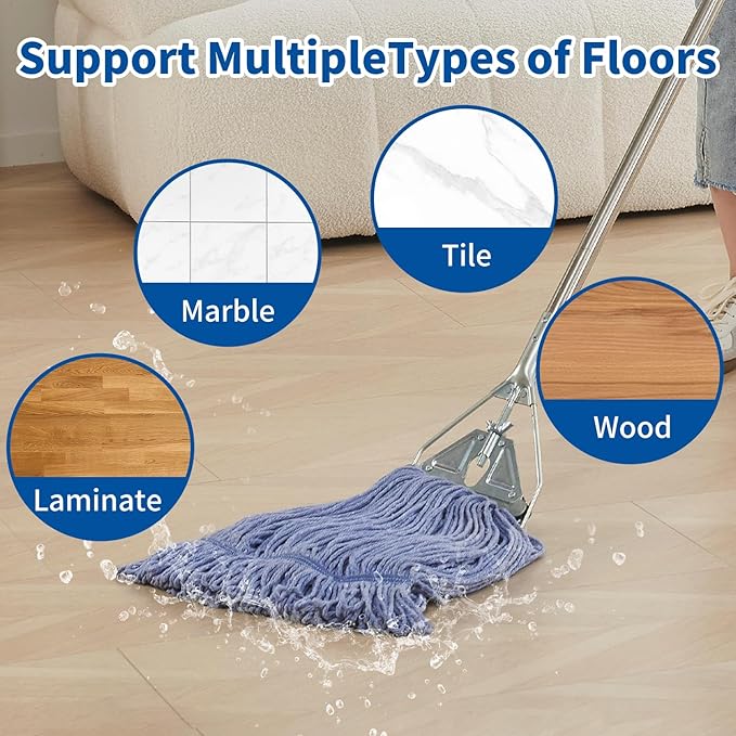 Heavy Duty Loop End String Mop, 67Inch Stainless Steel Handle, Commercial Industrial Grade Mop for Floor Cleaning, 2 Packs