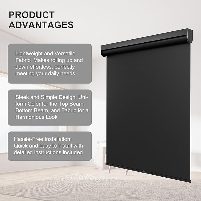 Blackout Roller Shades for Windows, Color-Matched Roller Blinds, UV Protection, Thermal Insulation Fabric Room Darkening Shades for Home, Office, Black, Custom Size.