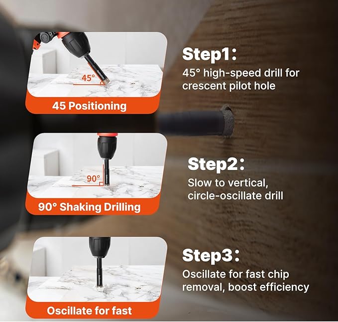 BLACK CANYON 8 Pcs Diamond Core Bit Set, 3/16", 1/4", 5/16", 3/8", 1/2" Tile Drill bits with Integrated Coolant for Fast Dry Drilling, for Ceramic Tile, Marble, Granite, Quartz & Glass