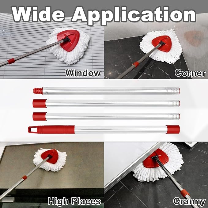 4-Section Spin Mop Handle Replacement, (30 to 58 inch) Stainless Steel Handle Easy Install, Resistant to Deformation, American Threaded Joint, Compatible with O-Ceda Spin Mop Easy Wring Spin Mop Head