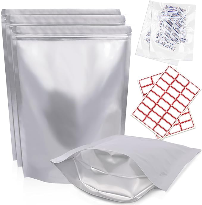 30PCS 2Gallon 17"X13" Mylar Bags for Food Storage with Oxygen Absorbers&Lables,10 Mil Thick Resealable Stand-Up Zipper&Heat Sealable Bags for Long Term Food Storage,Dried Food