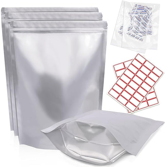 30PCS 2Gallon 17"X13" Mylar Bags for Food Storage with Oxygen Absorbers&Lables,10 Mil Thick Resealable Stand-Up Zipper&Heat Sealable Bags for Long Term Food Storage,Dried Food