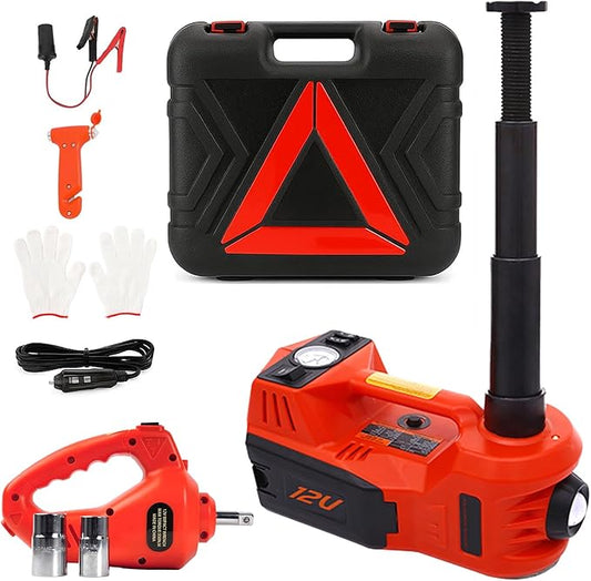 STANDTALL Electric Car Jack Kit 5 Ton 12V Hydraulic Jack Floor Jack with Impact Wrench and Tire Inflator Pump Lift with LED Light for SUV Sedan Truck Road Emergency Tire Change