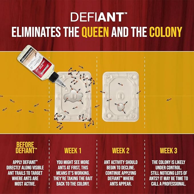 Catchmaster DEFIANT Premium Liquid Ant Killer, 1-Year Supply, Kills the Queen and Colony, No Mess Precision Bottle, Reusable Ant Traps Indoor & Outdoor, Pest Control Traps, Made in USA