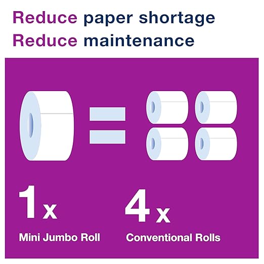 Tork Mini Jumbo Toilet Paper Roll White T2, Advanced, 1-Ply, 12 x 1200', 12013903