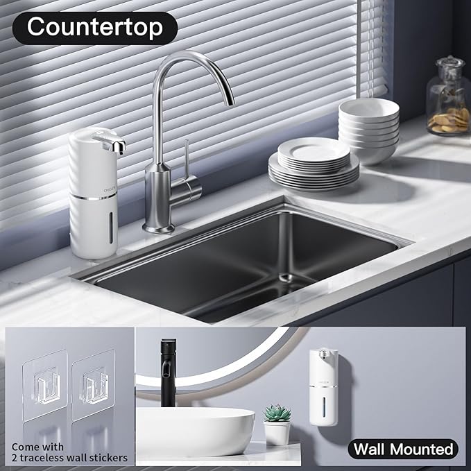 Automatic Soap Dispenser Touchless, 400ML/14fl.oz Rechargeable Liquid Dispensers with 4 Adjustable Levels, Wall Mount Hand Soaps Dispensor for Bathroom Kitchen